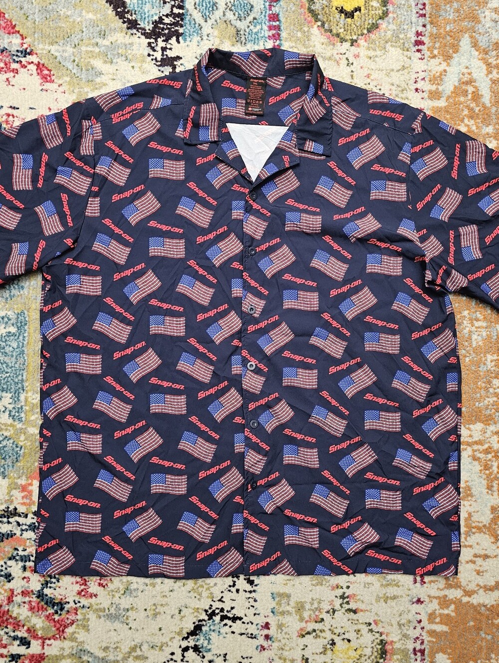 SNAP ON Mens Size 3XL XXXL American Flag Patterned Button-down Patriot Theme
